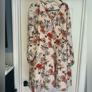 3XL Long sleeved SHEIN Faux wrap neck floral above the knee dress